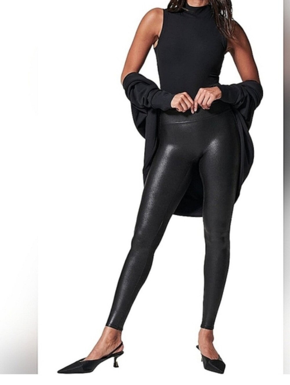 SPANX Black Faux-Leather Moto Leggings